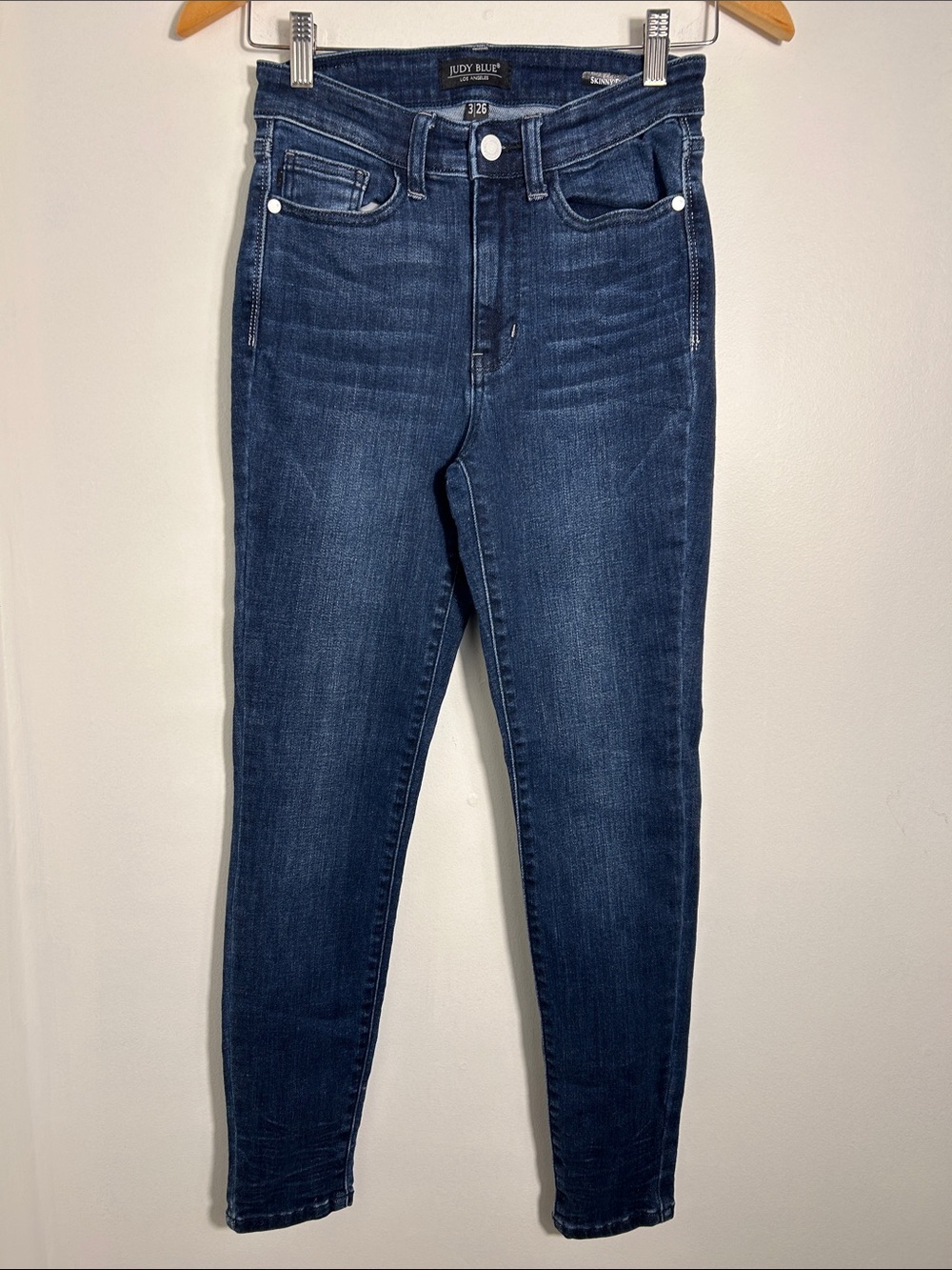 Judy Blue High Rise Skinny Jeans Dark Wash Womenโs 3/26 Stretch Denim